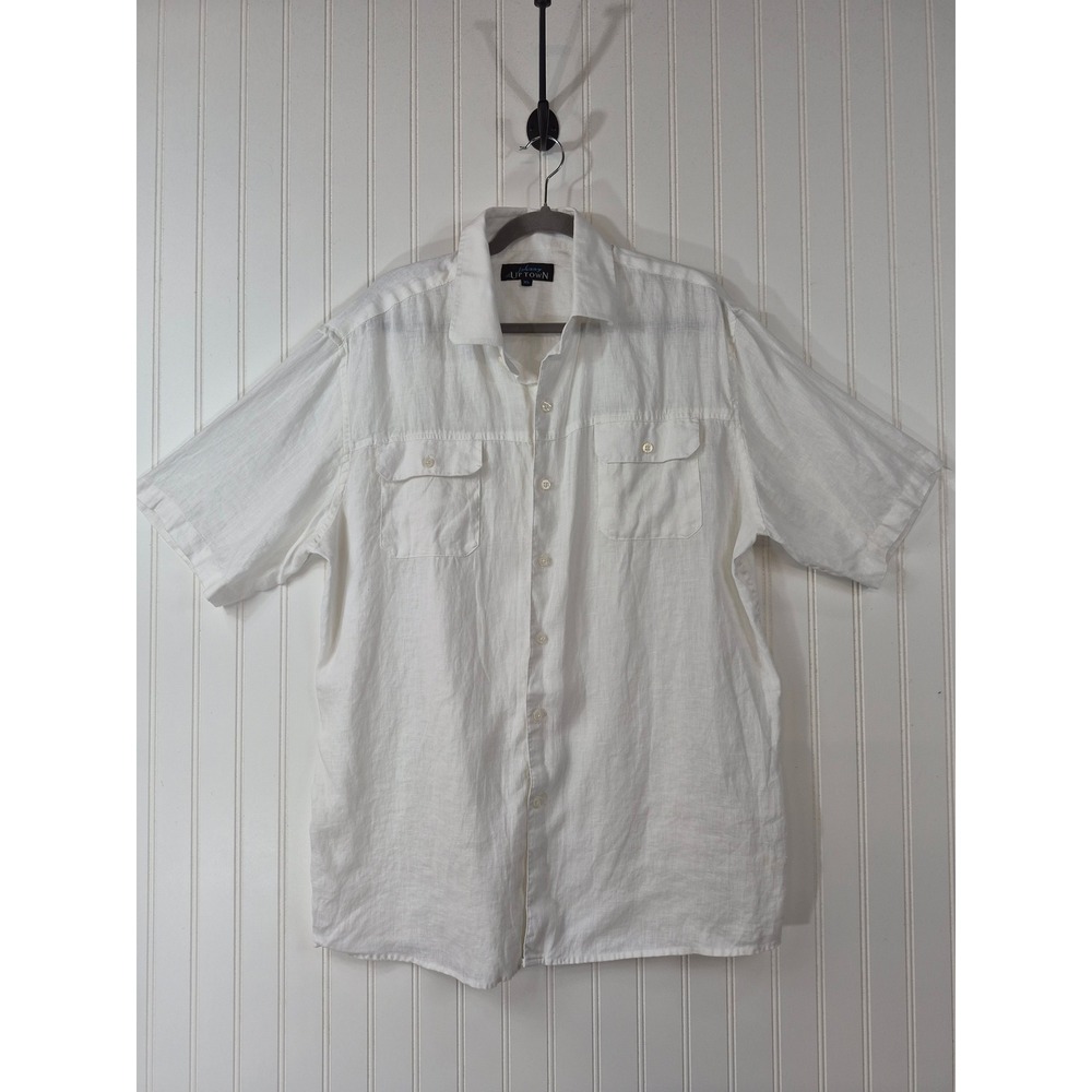 Johnny Uptown Mens XL White 100% Linen Short Sleeve Button Down Pocket Shirt